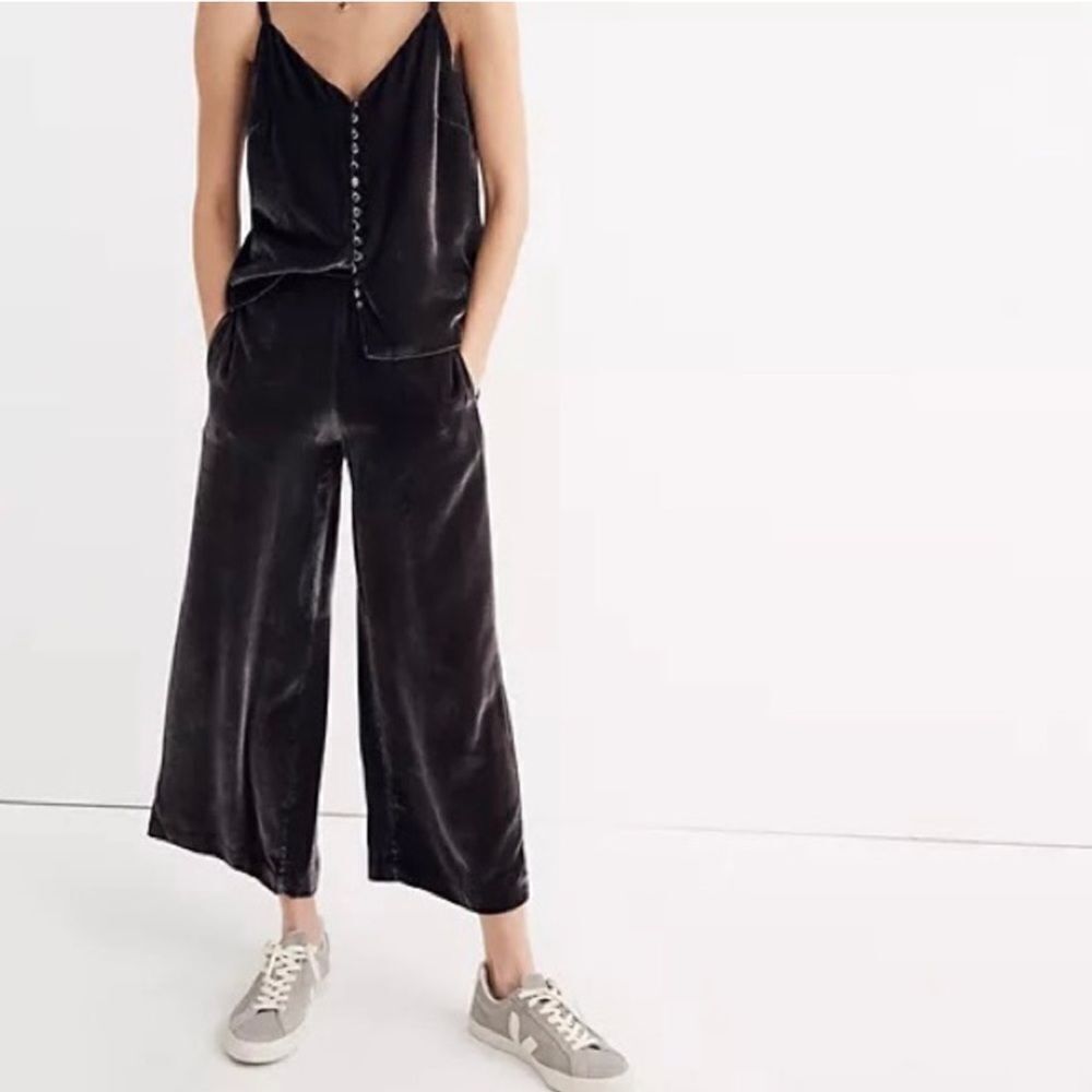 Madewell brown velvet silk blend wide leg crop pants size Small - Picture 3 of 9